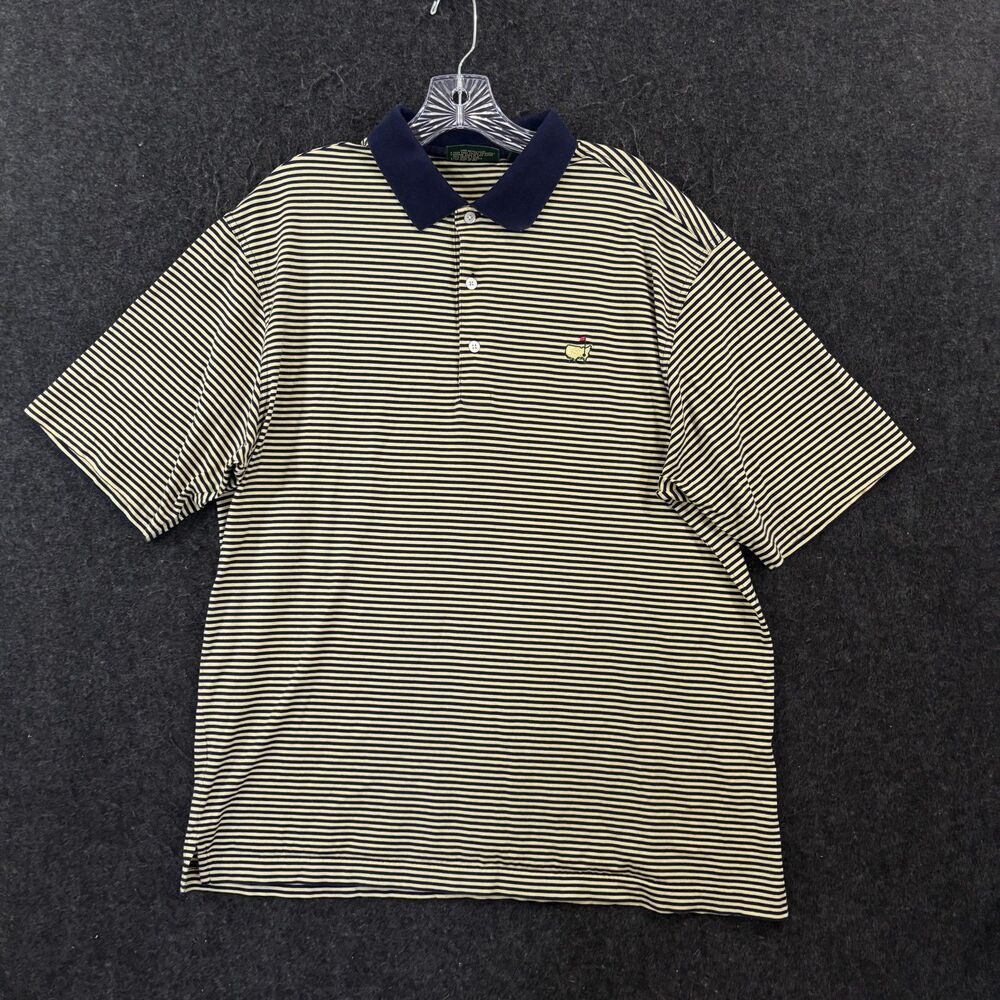 Masters Amen Corner Polo Shirt Men's Large Yellow Navy Striped Golf Pima Cotton